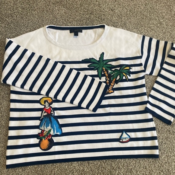 J. Crew Long Sleeve Ribbed Striped Sweater with Cabana Patches Size XS - Picture 1 of 7